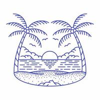 kokosnoot bomen Aan tropisch strand monoline illustratie voor kleding vector