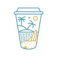 zomer vakantie Aan de strand met een kop van koffie monoline illustratie voor kleding vector