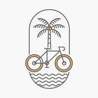 op reis door fiets monoline illustratie voor kleding vector