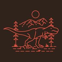 wild dinosaurus t-rex monoline illustratie voor kleding vector