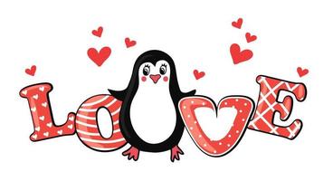 schattig pinguïn met liefde tekst vector