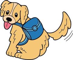 hand- getrokken gouden retriever hond met rugzak illustratie in tekening stijl vector