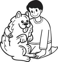 hand- getrokken eigenaar knuffels samojeed hond illustratie in tekening stijl vector