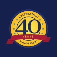 40 jaren verjaardag zegel logo icoon met rood lint vector