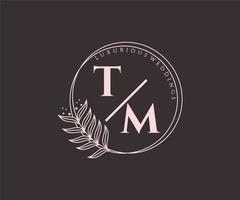 tm initialen brief bruiloft monogram logos sjabloon, hand- getrokken modern minimalistisch en bloemen Sjablonen voor uitnodiging kaarten, opslaan de datum, elegant identiteit. vector