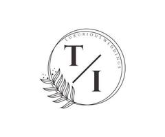 ti initialen brief bruiloft monogram logos sjabloon, hand- getrokken modern minimalistisch en bloemen Sjablonen voor uitnodiging kaarten, opslaan de datum, elegant identiteit. vector