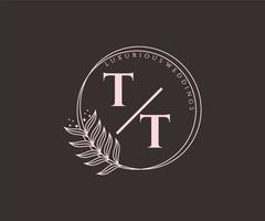 tt initialen brief bruiloft monogram logos sjabloon, hand- getrokken modern minimalistisch en bloemen Sjablonen voor uitnodiging kaarten, opslaan de datum, elegant identiteit. vector