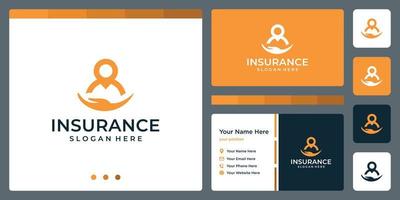 verzekering, in de palm Holding mensen, leider, zakenman logo ontwerp. verzekering vector ontwerp en illustratie