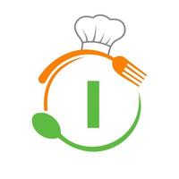 brief ik logo met chef hoed, lepel en vork voor restaurant logo. restaurant logotype vector