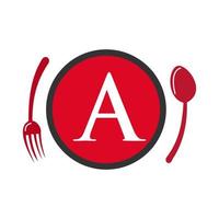 restaurant logo Aan brief een lepel en vork concept vector