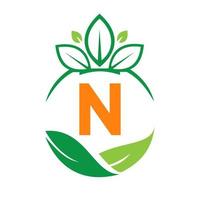 ecologie Gezondheid Aan brief n eco biologisch logo vers, landbouw boerderij groenten. gezond biologisch eco vegetarisch voedsel sjabloon vector