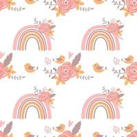 roze bloemen regenboog patroon roze romantisch baby meisje regenboog. bloemen meisjesachtig achtergrond schattig grafisch papier lief behang tekenfilm boho afdrukbare papier. roze baby douche uitnodiging. vector illustratie.