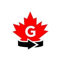 brief g Canadees esdoorn- logo ontwerp sjabloon. rood esdoorn- Canadees logotype vector