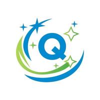 huis schoonmaak logo Aan brief q met water spa concept bezem hulp in de huishouding logotype vector