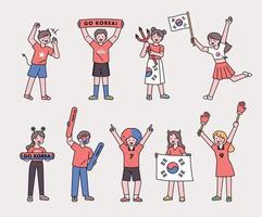 Korea's voetbal juichen team rood duivels aanhangers. een verzameling van avatars in verschillend stijlen. vector