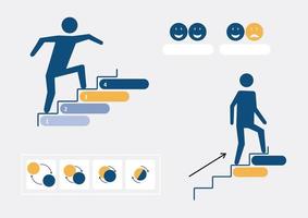 bedrijf leider wandelen boven Aan top. zwart pijlen gaan omhoog trap. bedrijf en financiën concept. plaats voor tekst. financieel doel. groei diagram. vector illustratie financiën, investering, carrière.