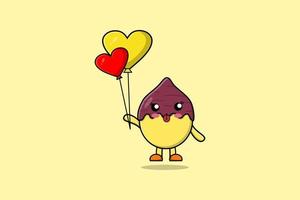schattig tekenfilm zoet aardappel vlotter met liefde ballon vector
