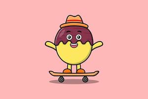 schattig tekenfilm zoet aardappel staand Aan skateboard vector