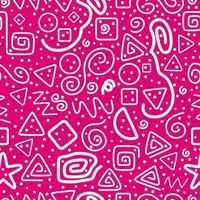 roze naadloos patroon. driehoeken, serpentijn, stippen, plein spiralen, cirkels, pleinen en zigzag. pret wit lijn tekening vorm achtergrond. abstract. textiel, afdrukken, kleding stof, omhulsel papier. vector