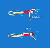 rugslag armen, poten werk, ademen. zwemmen zwembad instructie. jong meisje. vector