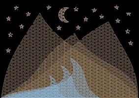 Japans ornament lijn kunst landschap achtergrond. abstract berg en golven banier ontwerp patroon. vector meetkundig poster. maan en sterren. nacht tijd.