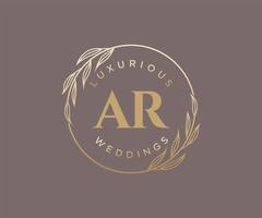 ar initialen brief bruiloft monogram logos sjabloon, hand- getrokken modern minimalistisch en bloemen Sjablonen voor uitnodiging kaarten, opslaan de datum, elegant identiteit. vector