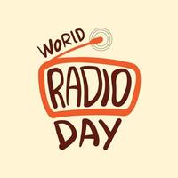 wereld radio dag vector belettering logo voor 4 februari. vakantie, promo, radio, vector, klassiek, modern, kalligrafie, handgeschreven, handgemaakt. vlak ontwerp vector illustratie.