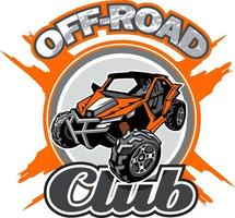 van de weg af utv club logo met oranje buggy in centrum vector