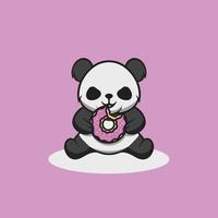 schattig panda aan het eten donut tekenfilm illustratie vector