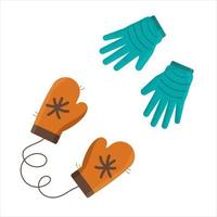 gebreid wanten en handschoenen winter, herfst. oranje en aquamarijn kleur. vector illustratie.