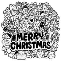 tekening Kerstmis achtergrond, kerstmis krabbels. hand- getrokken Kerstmis illustraties. en nieuw jaar zwart schets pictogrammen. modern ontwerp elementen voor vakantie groet kaart vector