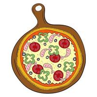 pizza Aan een ronde bord vector illustratie.