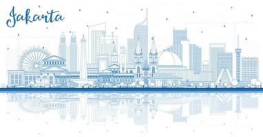 schets Jakarta Indonesië stad horizon met blauw gebouwen en reflecties. vector