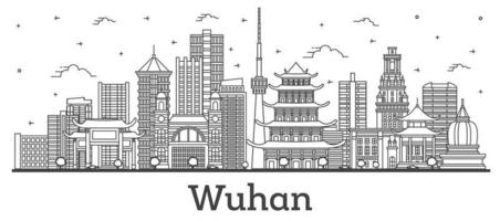 schets wuhan China stad horizon met modern gebouwen geïsoleerd Aan wit. vector