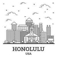 schets Honolulu Hawaii Verenigde Staten van Amerika stad horizon met modern gebouwen geïsoleerd Aan wit. vector