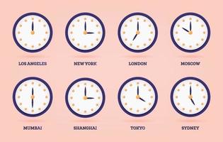 reeks van 3d klok voor verschillend tijd zones en steden. vector