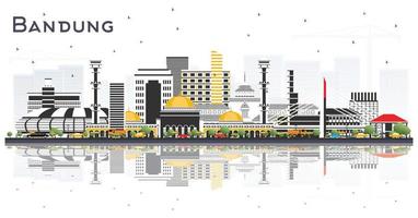 Bandung Indonesië stad horizon met grijs gebouwen en reflecties geïsoleerd Aan wit. vector