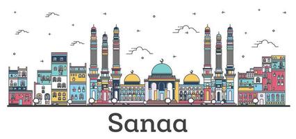 schets sanaa Jemen stad horizon met kleur gebouwen geïsoleerd Aan wit. vector
