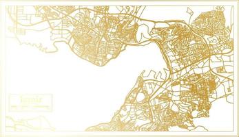 Izmir kalkoen stad kaart in retro stijl in gouden kleur. schets kaart. vector