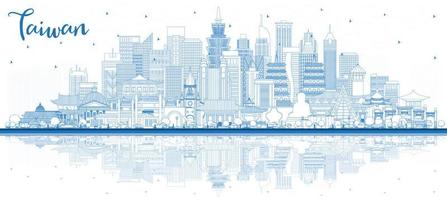 schets Taiwan stad horizon met blauw gebouwen en reflecties. vector