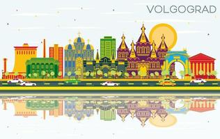 volgograd Rusland stad horizon met kleur gebouwen, blauw lucht en reflecties. vector