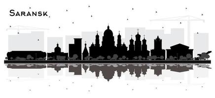 saransk Rusland stad horizon silhouet met zwart gebouwen en reflecties geïsoleerd Aan wit. vector