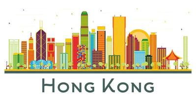 hong Kong China stad horizon met kleur gebouwen geïsoleerd Aan wit. vector