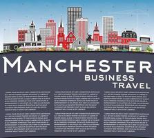 Manchester nieuw hampshire stad horizon met grijs gebouwen, blauw lucht en kopiëren ruimte. vector