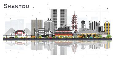 shantou China stad horizon met kleur gebouwen en reflecties geïsoleerd Aan wit. vector