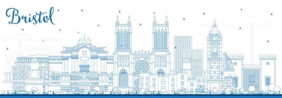 schets Bristol uk stad horizon met blauw gebouwen. vector