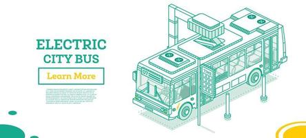 isometrische elektrisch bus Aan opladen station. ecologisch openbaar vervoer. vector