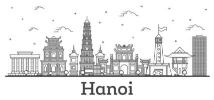 schets Hanoi Vietnam stad horizon met modern en historisch gebouwen geïsoleerd Aan wit. vector