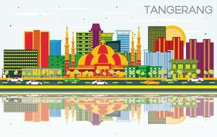 tangerang Indonesië stad horizon met kleur gebouwen, blauw lucht en reflecties. vector