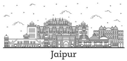 schets Jaipur Indië stad horizon met historisch gebouwen geïsoleerd Aan wit. vector